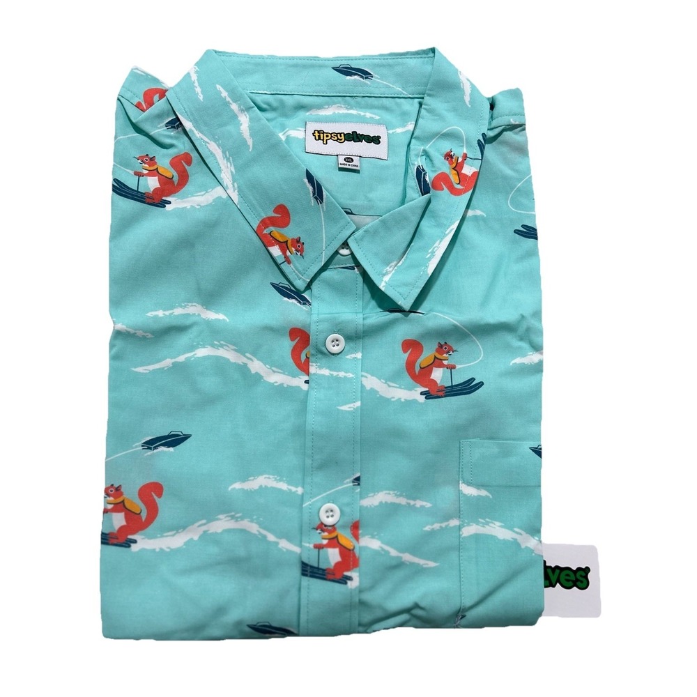 Tipsy Elves Men's Squirrels on Waterskis Hawaiian Shirt Sz 3XL - NEW